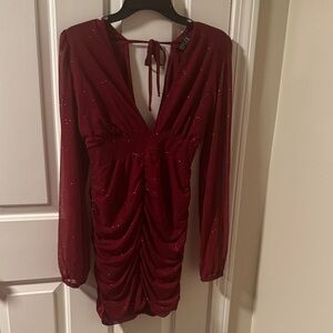 Refuge Sparkling Burgundy Long Sleeve Dress